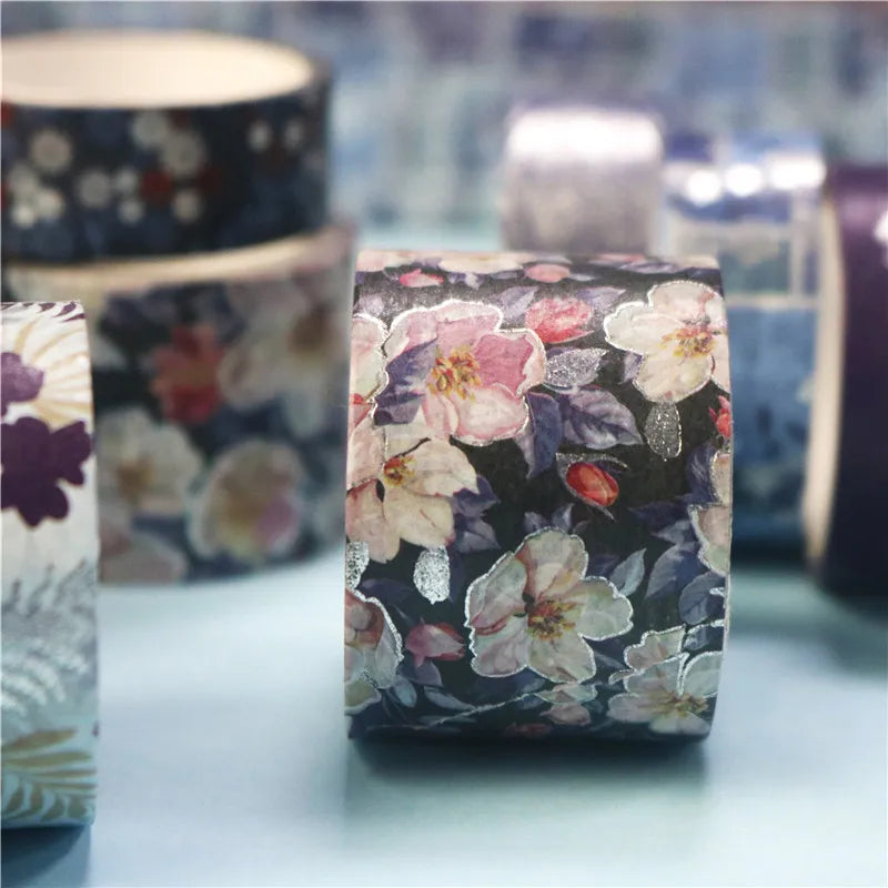 Blue Floral Bronze Washi Tape