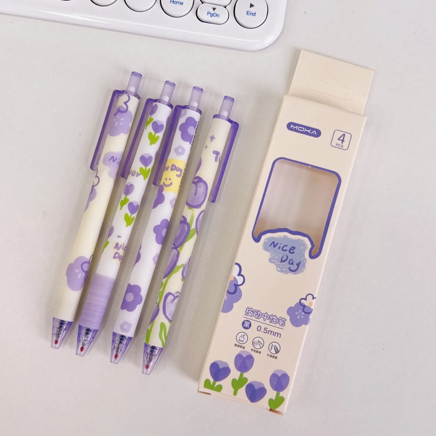 Moka Purple Floral Gel Pen Set.