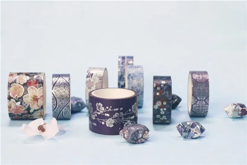 Blue Floral Bronze Washi Tape