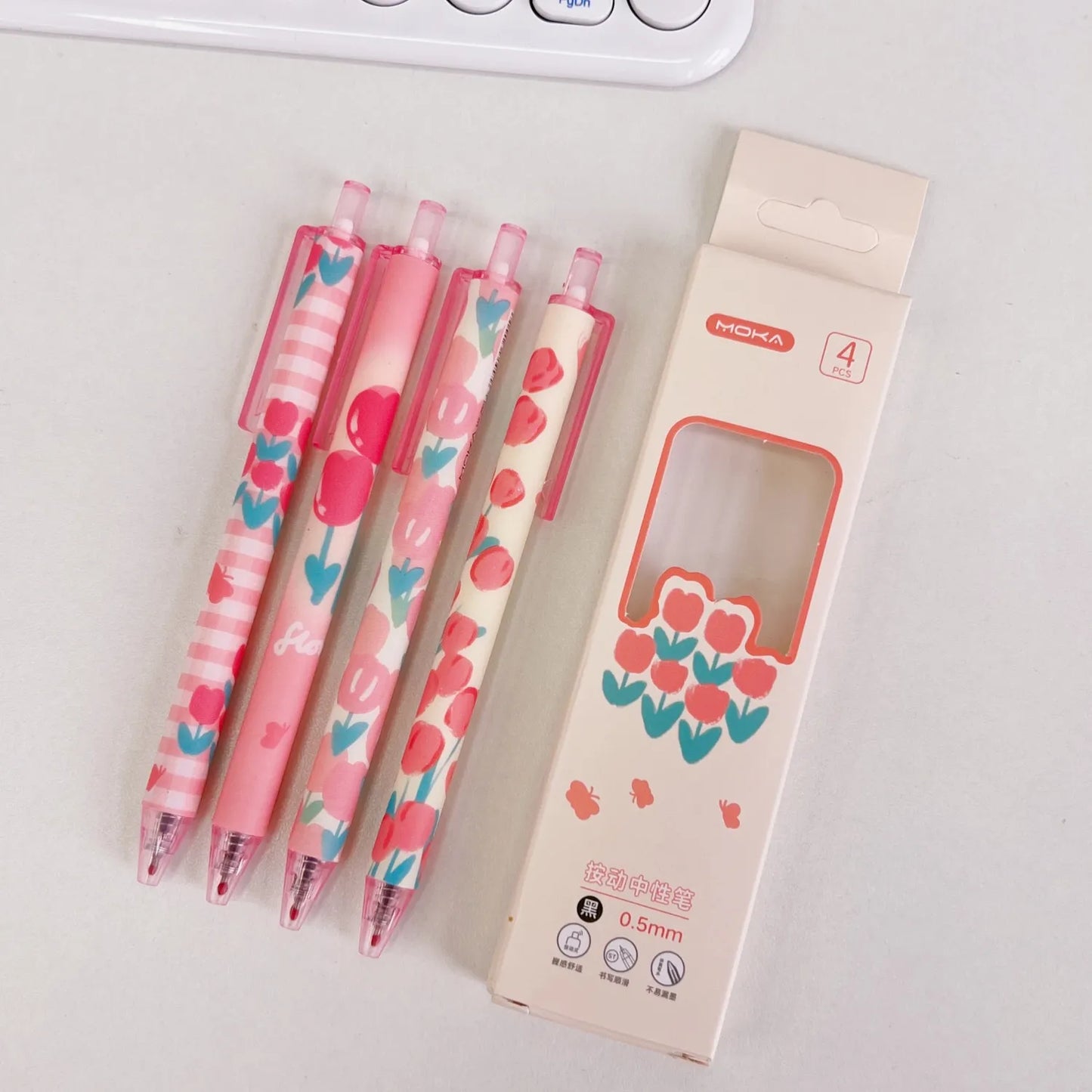 Moka Pink Tulip Gel Pen Set