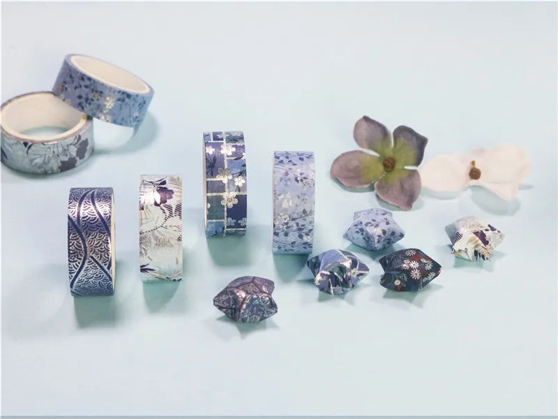 Blue Floral Bronze Washi Tape