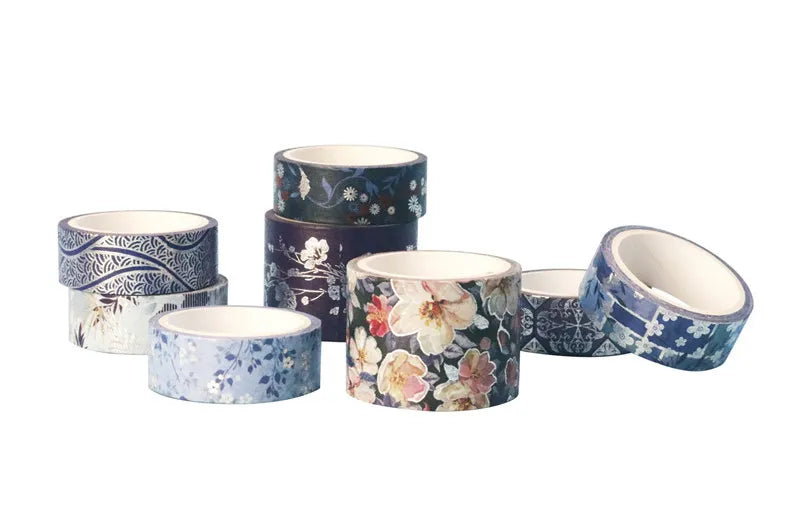 Blue Floral Bronze Washi Tape