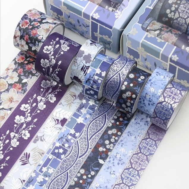 Blue Floral Bronze Washi Tape