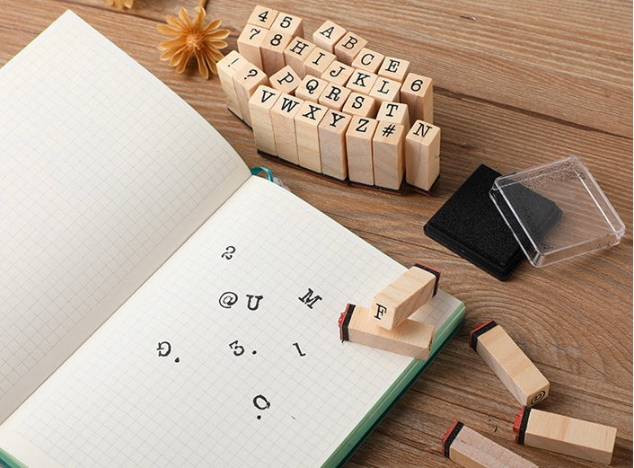 Handwritten Alphabet Wooden Stamp Set