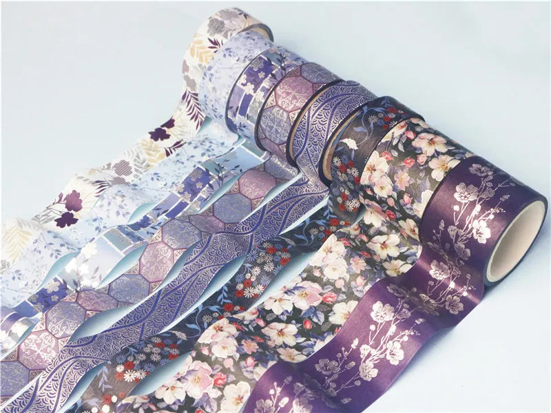 Blue Floral Bronze Washi Tape