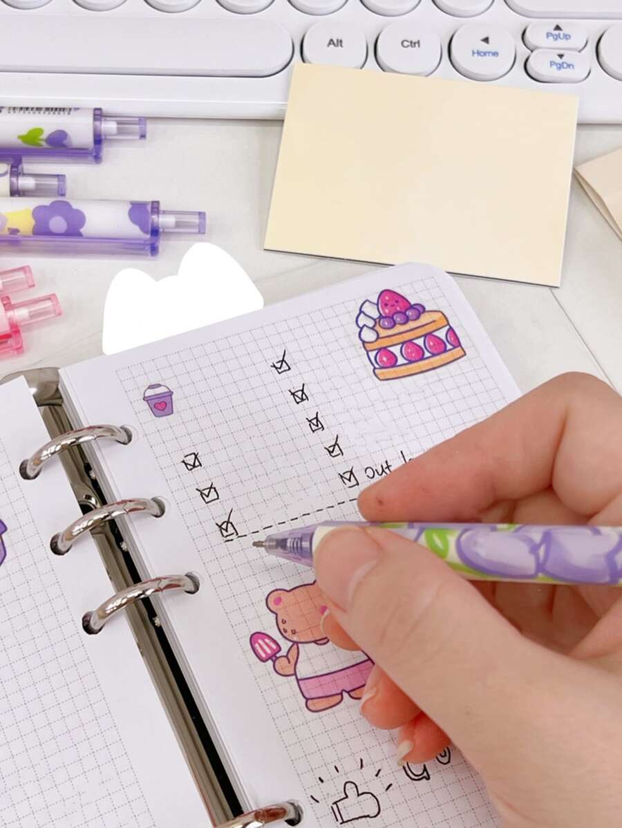 Moka Purple Floral Gel Pen Set.