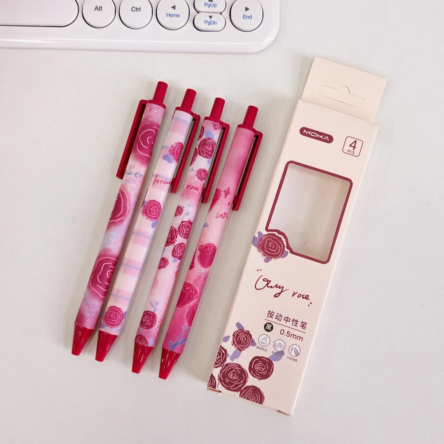 Moka Red Rose Gel Pen Set