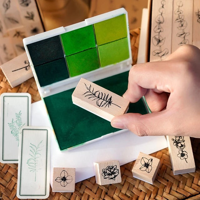 Green Vitality Wooden Stamp Set