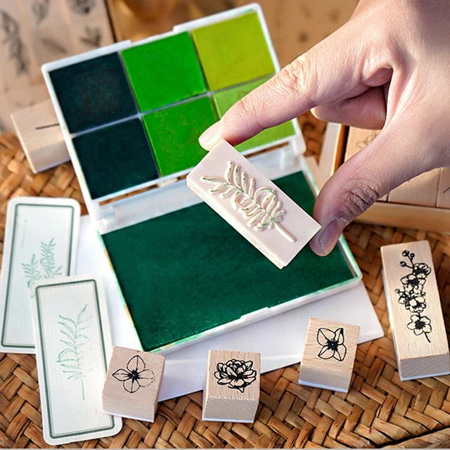 Green Vitality Wooden Stamp Set