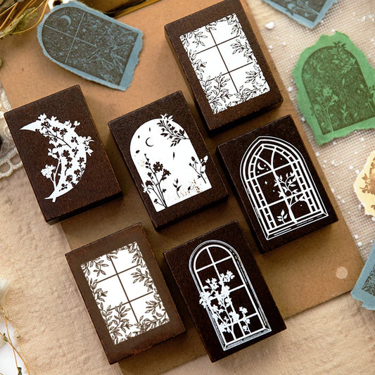 Window View Wooden Rubber Stamp