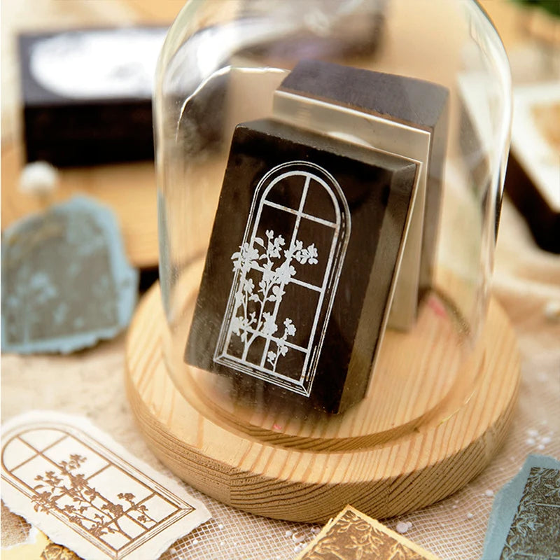Window View Wooden Rubber Stamp