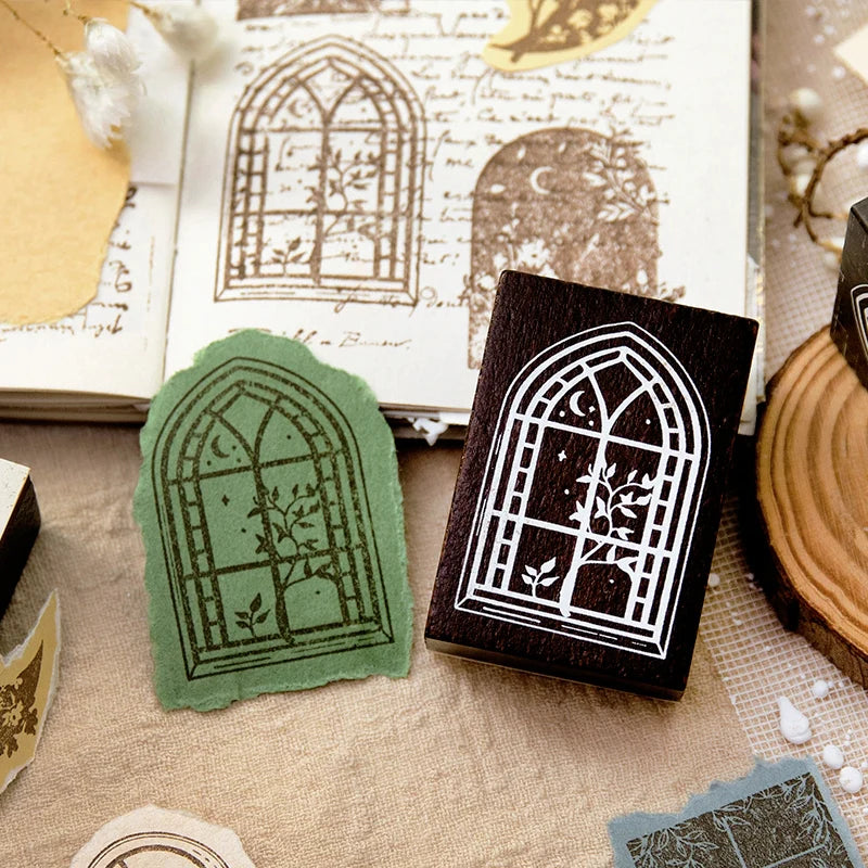 Window View Wooden Rubber Stamp