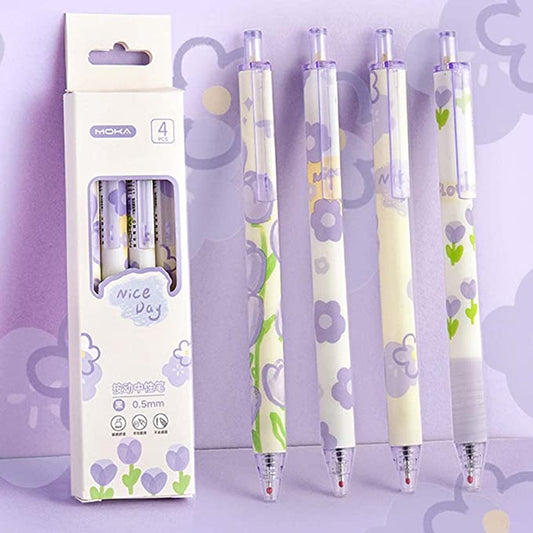 Moka Purple Floral Gel Pen Set.